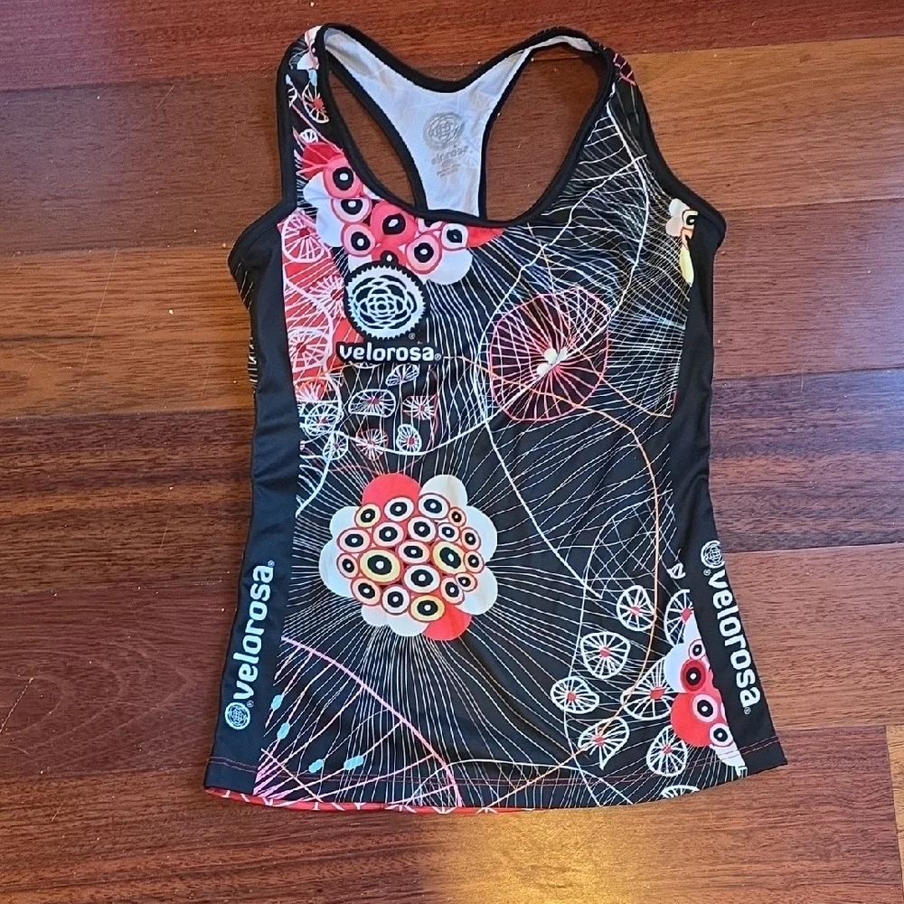 Velorosa Women's Black and Red Patterned Racerback Cycling Jersey - Picture 1 of 3